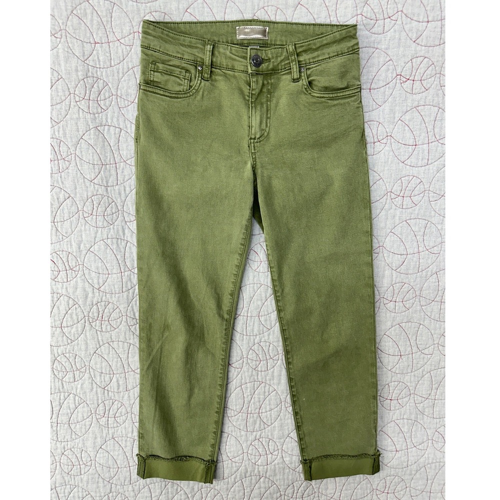 Kut from the Kloth Amy Crop Straight Leg Olive Green Raw Hem / Women's 4
